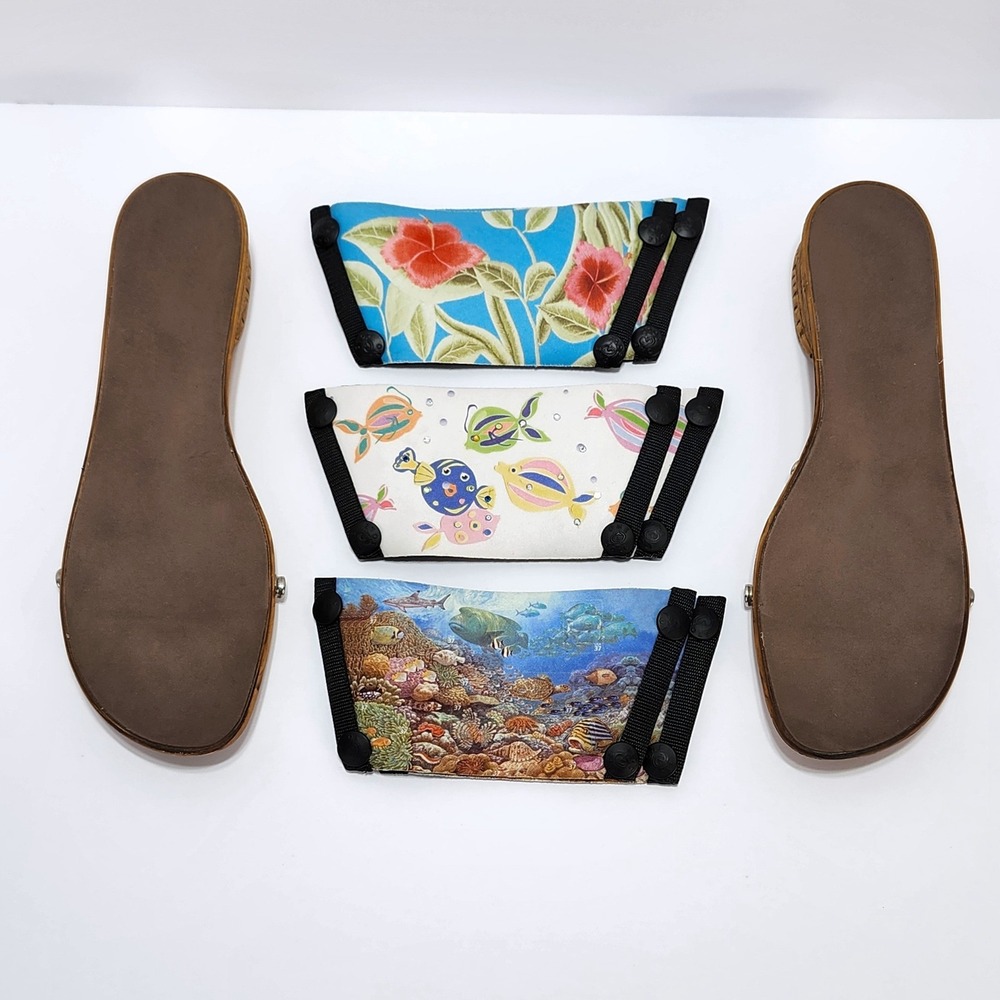 Onesole Original Interchangeable Wedge Sandals Size 9 Tropical Fish Floral